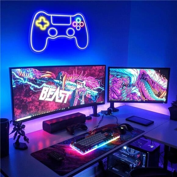 Gamer Neon LED Sign Game Controller Room Decor Gaming Console System Retro NEW - Picture 2 of 8